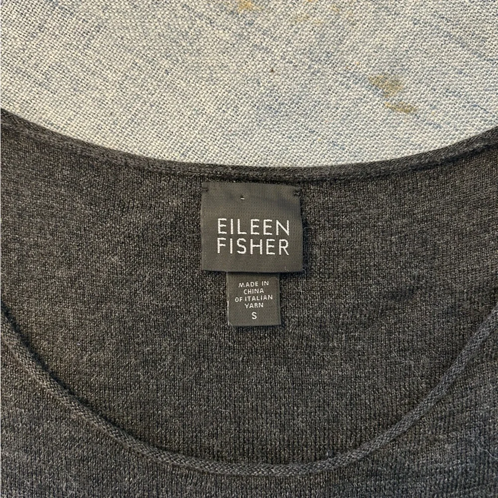 Eileen Fisher Charcoal Gray Sleeveless Crew Neck 100% ItalianMerino Wool Sweater